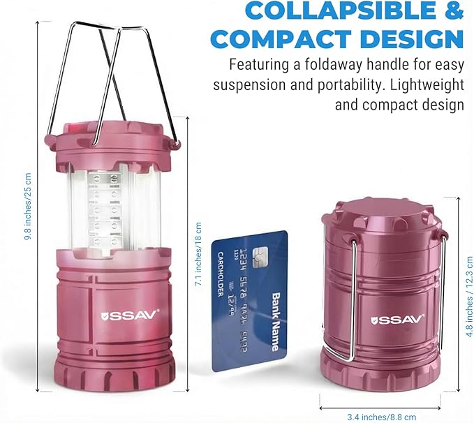 2 Pack LED Camping Lantern, LED Lanterns, Suitable Survival Kits for Hurricane, Emergency Light for Storm, Outages, Outdoor Portable Lanterns, Pink, Collapsible | Batteries Included