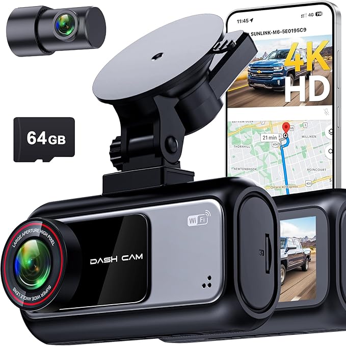 Pemacom Truck Dash Cam Easy-Steup: Dual Camera 4K Front and 2K Rear with Night Vision GPS WiFi Clear Captures Pickup Trucks License Plates - 72H Parking Monitoring for Daily Commute