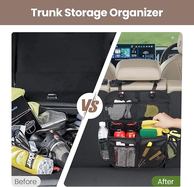 Hanging Car Trunk Organizer and Storage, Premium Faux Leather Large Capacity Storage Accessories, Backseat Car Organizer for SUV/MPV/Truck (1, Black)