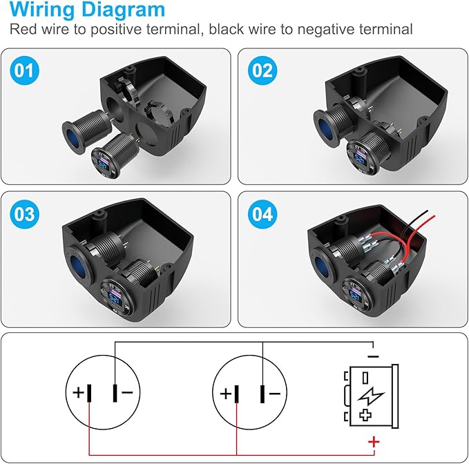 Tent Type Panel 12V USB Outlet Lighted Cigarette Lighter Socket, PD3.0 & QC3.0 Car USB Port Aluminum Charger with LED Voltmeter & Switch, Waterproof Power Panel Adapter DIY Kit for Car Boat Marine RV
