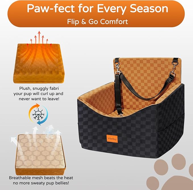 Dog Car Seat for Small Dogs, Portable Booster Seat with Memory Foam, Removable Washable Cover, Storage Pocket & Anti-Anxiety Elevated Design for Medium Dogs Under 35 lbs (Brown, Medium)