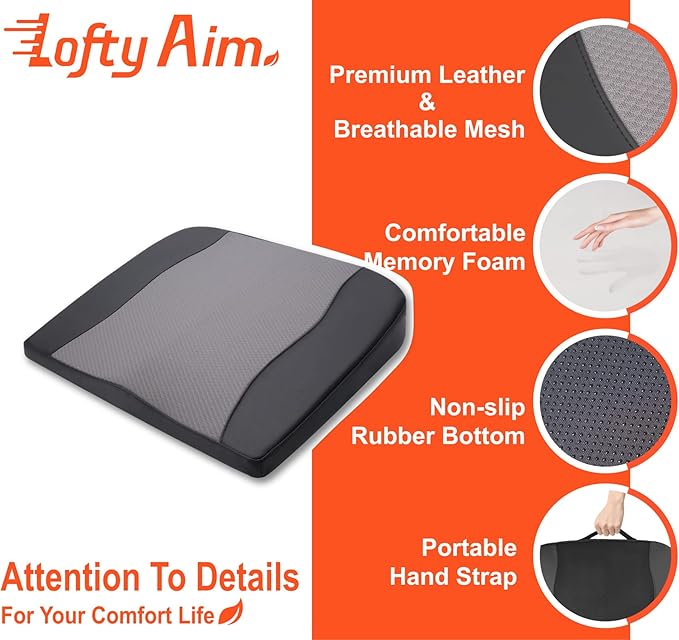 Lofty Aim Car Seat Cushion, Comfort Memory Foam Car Cushions for Driving - Sciatica & Lower Back Pain Relief, Driver Seat Pillow for Auto, Office Chair, Wheelchair - Black&Gray