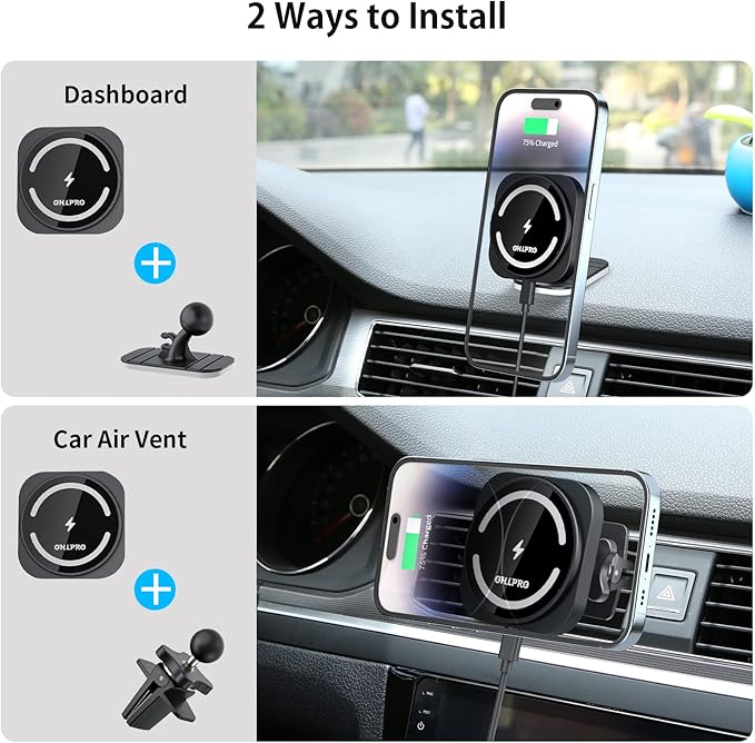 OHLPRO for Magsafe Car Charger for Women Men, Magnetic Wireless Car Mount for iPhone 17 Pro Max, 16/15 Series, 15W Fast Charging Phone Holder Vent and Dashboard