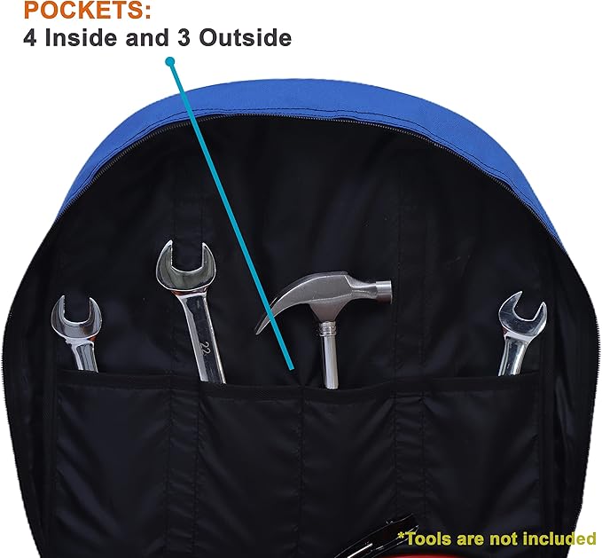 BULL TOOLS EV Charging & Jumper Cable Storage Bag, Organizer 6 Pocket Handmade Carry Bag - 15x15x4 Inch Waterproof Ballistic Polyester Oval Bag, Cords, Small Tools, For Motor Vehicles - Blue