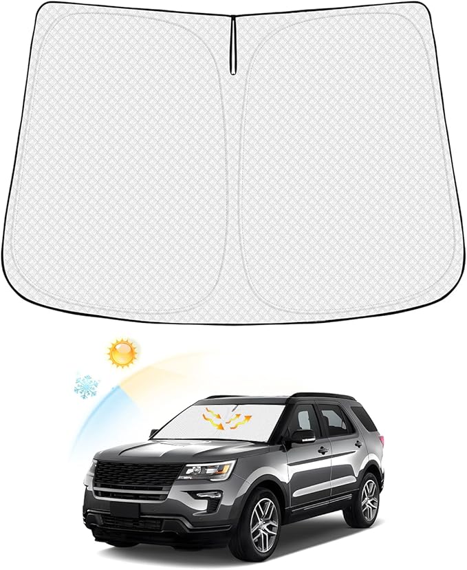 Canvcle Windshield Sun Shade for Ford Explorer 2011-2019 Accessories Thicken 6-Layer Foldable Front Window Sunshade Cover Sun Visor Protector Block UV Rays Keep Vehicle Cool