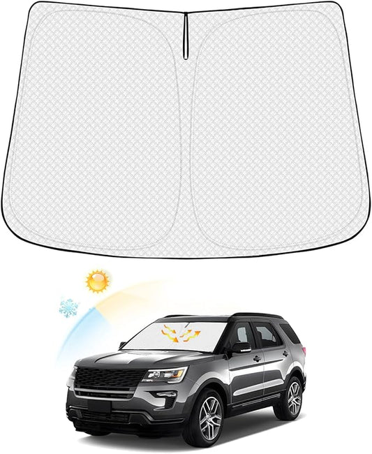 Canvcle Windshield Sun Shade for Ford Explorer 2011-2019 Accessories Thicken 6-Layer Foldable Front Window Sunshade Cover Sun Visor Protector Block UV Rays Keep Vehicle Cool