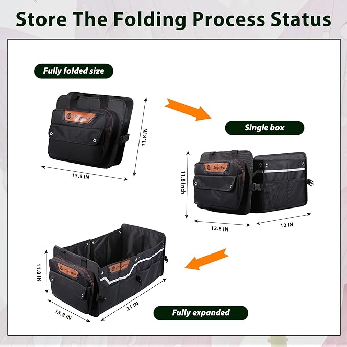 Car Trunk Organizer for SUV, 70L Heavy Duty Waterproof Trunk Organizer, Foldable Vehicle Organizer with Anti-Slip Base, 24”x13.8”x11.8”, BLACK-M003