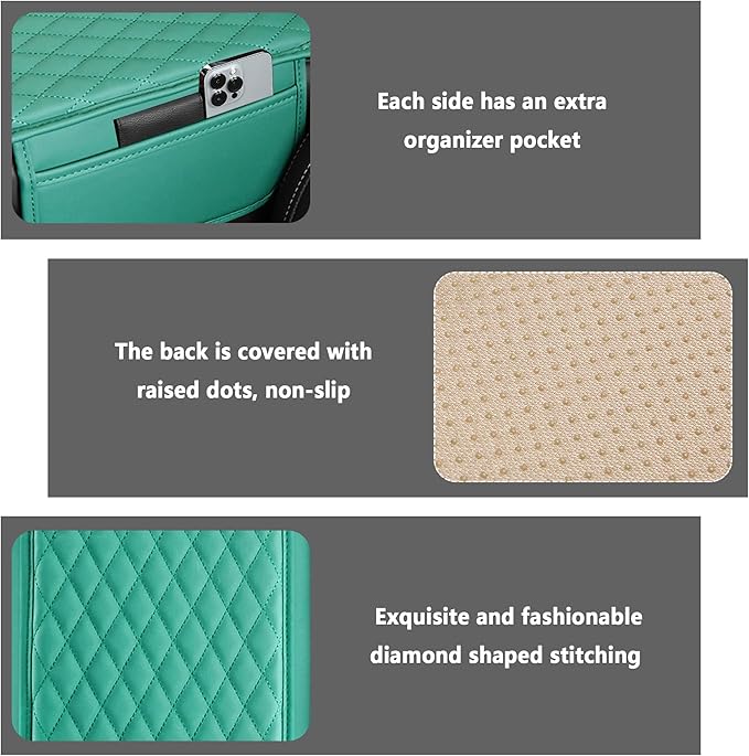 Stacool Upgraded Car Center Console Cover,Microfiber Leather Car Armrest Cover Cushion with 2 Storage Bags,Universal Car Armrest Storage Box (Turquoise)