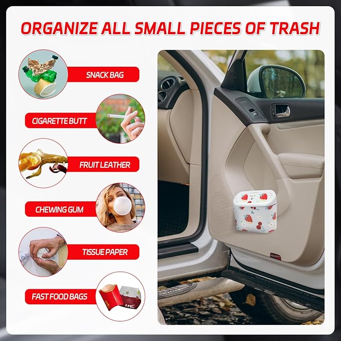 Mini Car Trash Bin with Lid – Automotive Garbage Can with 45 Trash Bags, Waterproof & Leakproof Vehicle Interior Waste Box for Car, Office, Home (Leopard-Print)