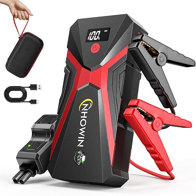 Battery Jumper Starter Portable, 4000A 4 in 1 Function Jump Starter Up to 7.5L Gas & 5.0L Diesel Engines 12V Jump Box for Car Battery with Smart Jumper Cables and LED Flashlight