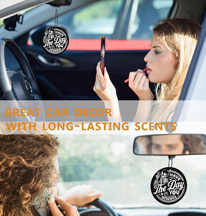 Skull Goth Funny Car Air Freshener Hanging 3Pcs Fun Have the Day You Deserve Gothic Car Accessories Interior, Funny Skull Cars Rear View Mirror Decor Halloween Decoration Gifts For Men Women(Black I)