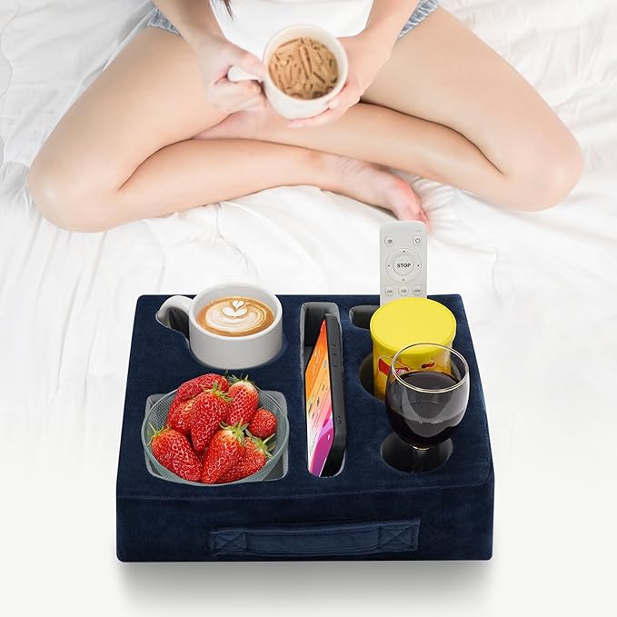G GOOD GAIN Couch Cup Holder Pillow-Sofa Cup Holder Cozy Buddy | Bed Drink Caddy Holds Tablet, Remote, Snacks | Waterproof Anti-Spill Sofa Beverage Tray for Car, Park, Beach, Picnic, Boat, RV(Navy)