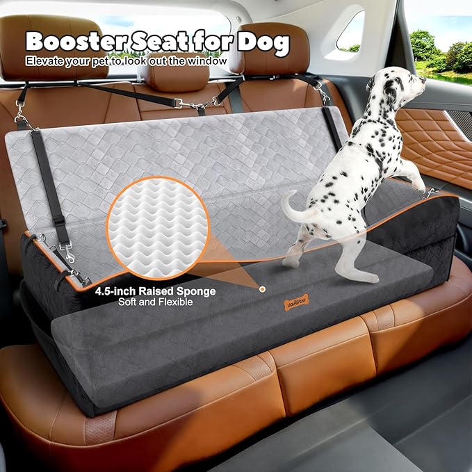 VavoPaw Car Seat for Large Dog, Dog Booster Seats for 2 Medium or 3 Small Dogs Under 100Lbs, Pet Car Seats with 2 Safety Leashes, Dogs Sofa Bed Cushion Add Thick Sponge, Pet Cars Carrier for Travel