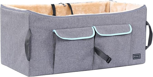 Petsfit Dog Car Seat for Large Dogs, Pet Travel Dog Booster Seat with 2 Safety Belt, Washable Double-Sided Cushion and Storage Pocket for Medium Dogs (Large, Light Grey)