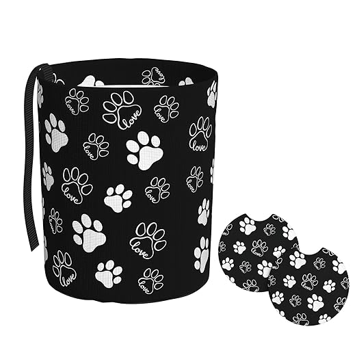 Car Trash Bag Paw Print Hanging Back of Seat Car Portable Trash Bag Paw Print Waterproof One-Handed Portable Strap Drawstring Garbage Bags 2 Pieces Car Coasters