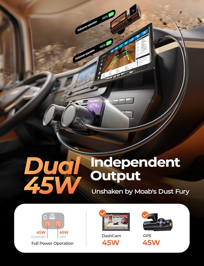 LISEN Car Cigarette Lighter Splitter, Metal 90W Dual Cigarette Lighter Adapter Metal with PD30W Retractable Car Charger, LED Voltage12V/24V Car Charger Splitter for iPhone 16, GPS, DashCam