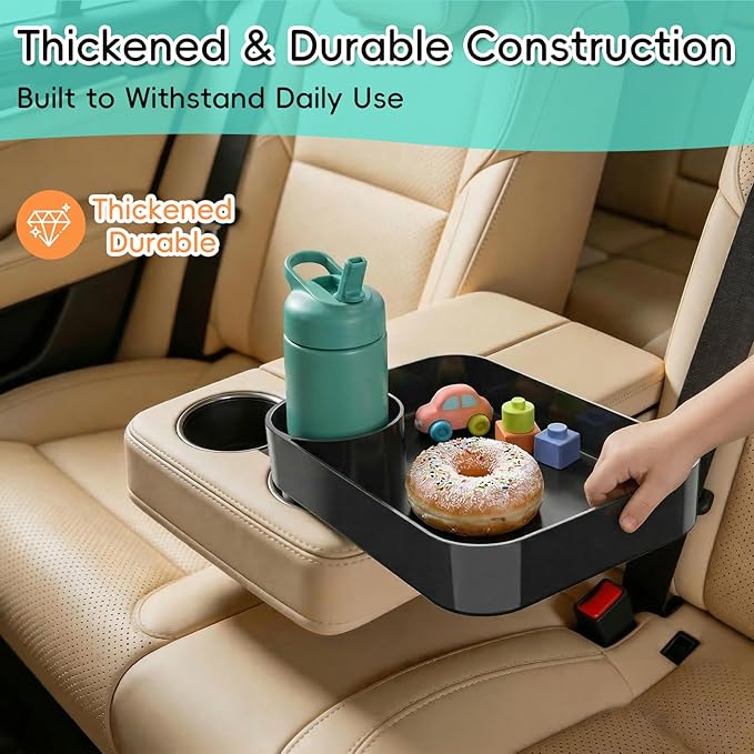 Kids Car Seat Tray, Travel Tray with Cup Holder for Toddler Baby, Kids Car Seat Food Snack Organizer for Road Trip, Stroller Snack Organizer Travel Must Haves Toddler Must Haves (Black, 2 Packs)