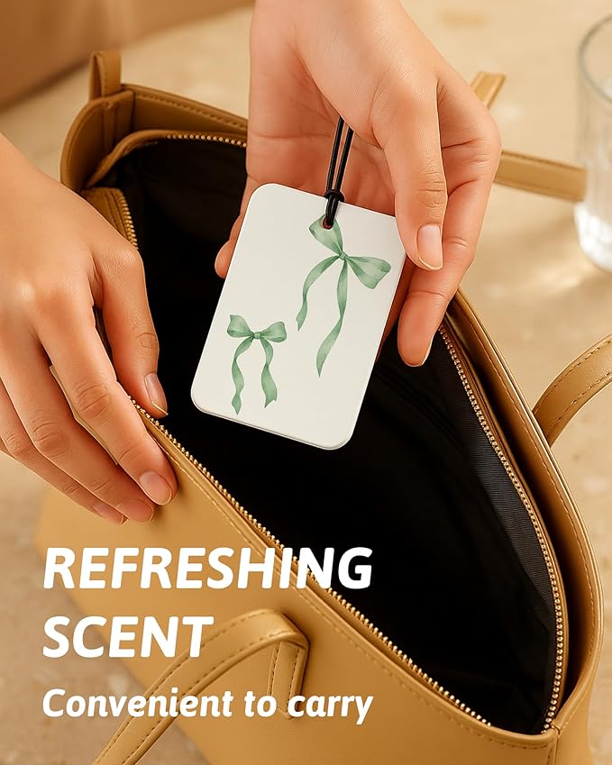 Coquette Green Bow Christian Car Air Freshener 4 Pcs, Retro Sage Green Religious Hanging Air Freshener for Cars Closet Drawer Books, Christian Car Accessories Mirror Decor for Women