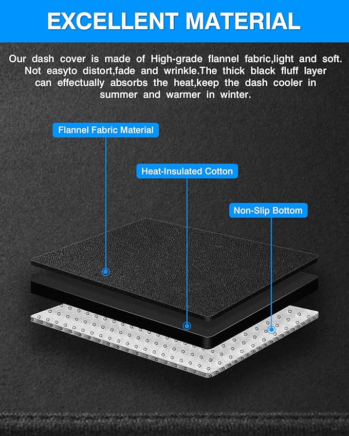 Autorder Dashboard Cover Mat for 2014-2018 Chevy Chevrolet Silverado/GMC Sierra 1500, 2015-2019 Silverado/GMC Sierra 2500HD 3500HD Accessories Dash Cover Flannel Sunshade Glare UV Rays Protector