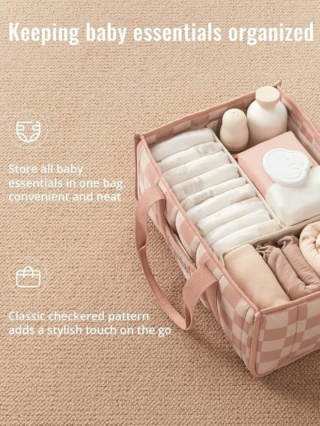 Diaper Caddy Organizer,Cute Floral Nursery Storage Basket,Soft Portable Changing Table Car Caddy Organizer Gift (Checkered B)