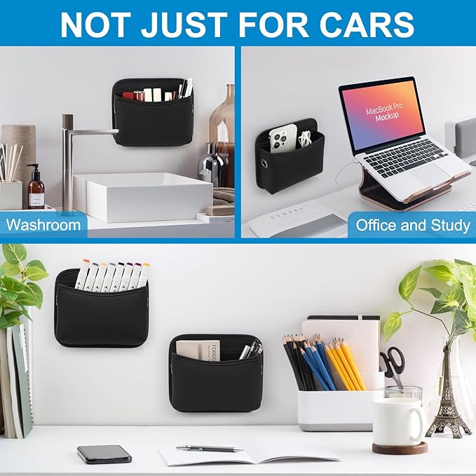 Accmor Car Seat Side Pocket Organizer, PU Leather Pouch Bag for Car Seat, Door, Window, Console, Registration Wallet Cards Trash Phone Sunglasses Holder Pocket for Auto