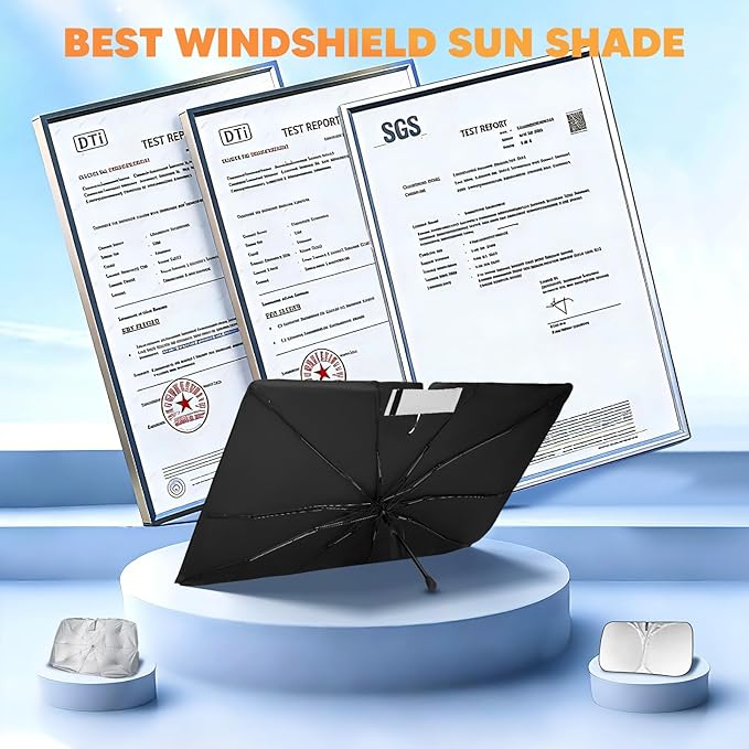 KUST Sun Shade Umbrella for 2015-2023 Ford Mustang | Custom Fit Windshield Sunshade | Foldable Sunshade with Bendable Handle | Blocks Heat & UV Scratch Resistant Keep Car Cool Sunshield