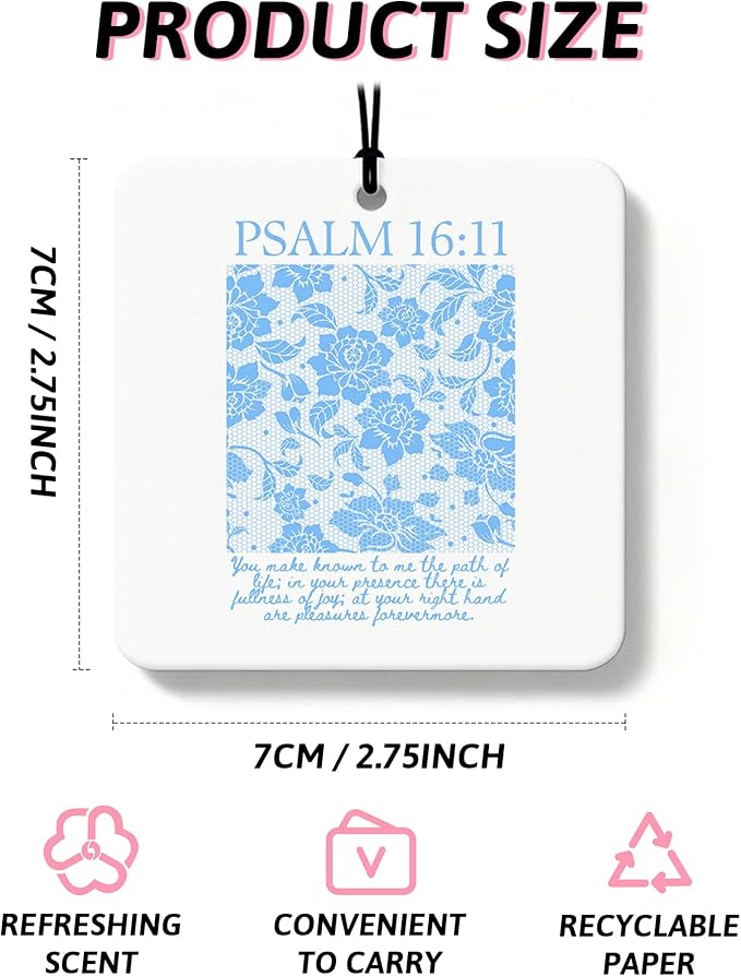 Blue Christian Car Air Freshener 4 Pcs, Girly Blue Bow Floral Religious Hanging Air Freshener for Cars Closet Drawer Books, Cute Preppy Christian Car Accessories Mirror Decor for Women