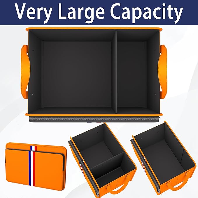Homeve Trunk Organizer for Car, Waterproof Collapsible 3 Compartments Car Organizer, Foldable Storage for Car Accessories, Tools, Sundries for Women Men, Tote Bag (Orange, Standard)