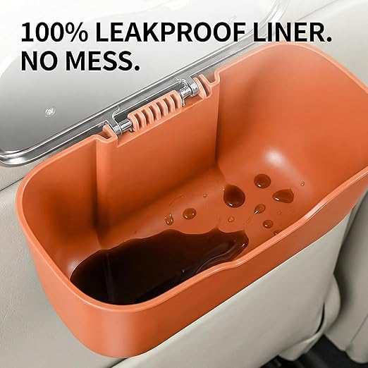 Car Trash Can with Lid - Leakproof Hanging Car Garbage Bin for Door & Seat Back - Waterproof Auto Trash Bag & Multifunctional Storage Organizer for SUV, Truck, Sedan (Orange)