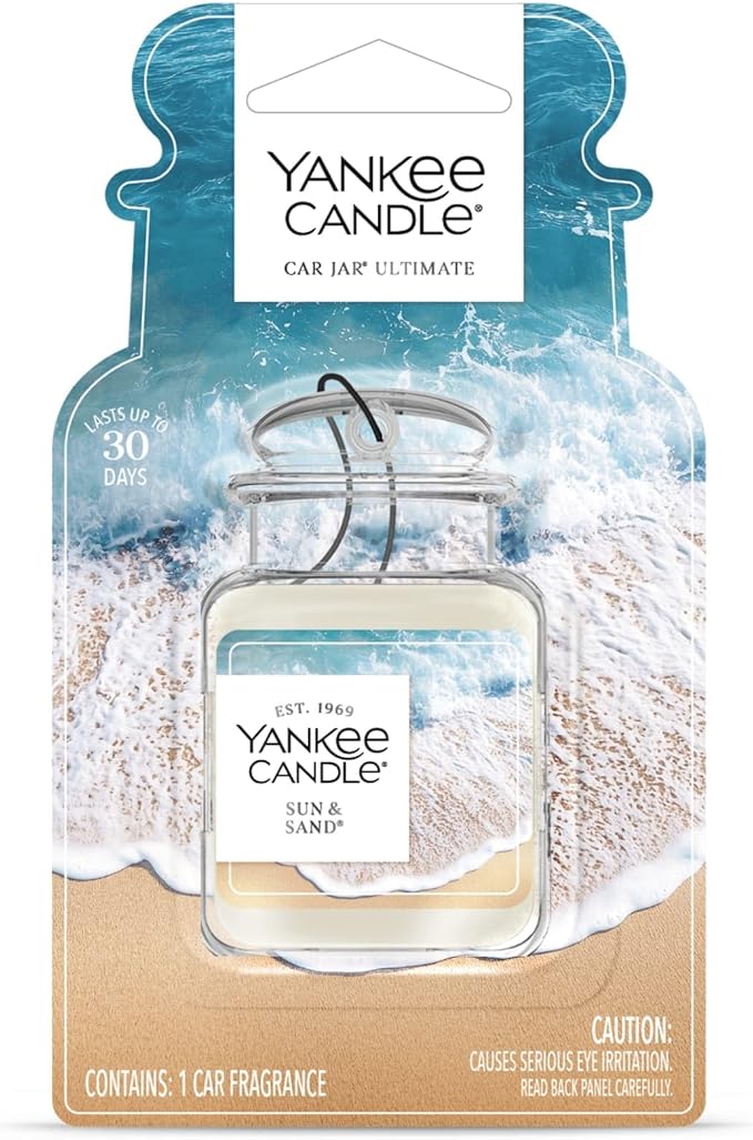 Yankee Candle Car Air Fresheners Hanging Car Jar Ultimate Sun & Sand Scented Neutralizes Odors Up To 30 Days, Gray