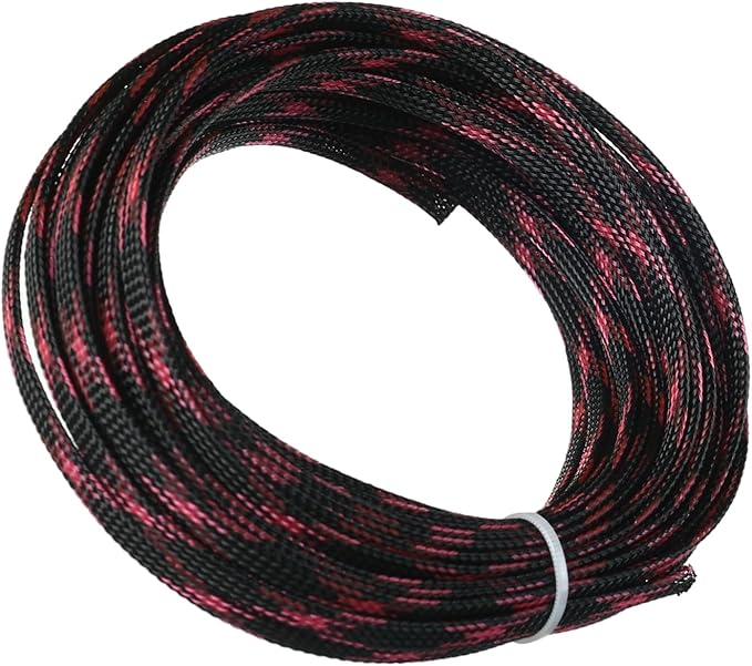 Aicosineg 32.81ft PET Flexible Braided Cable Sleeve 0.25inch Width Wire Loom Sleeving and Organizer Flexible Wire Mesh Sleeve Wrap Protector for TV Audio PC Cords from Pets Chewing Black and Pink