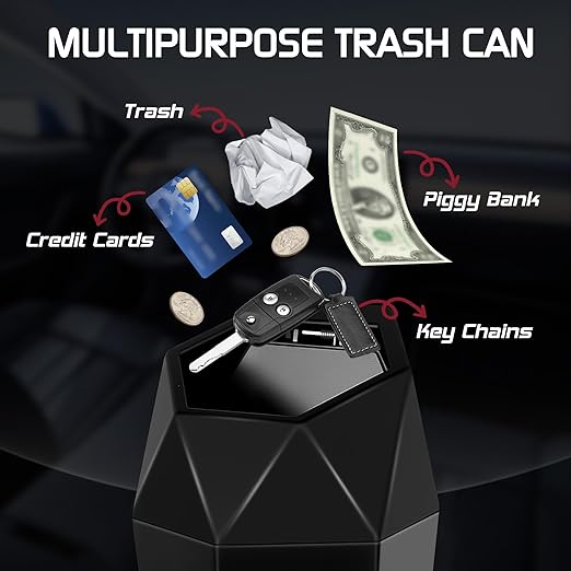 Car Trash Can with Lid, Mini Car Trash Cup with 15 Additional Trash Bags, Car Accessories for Interior, Leakproof Vehicle Garbage Bin for Car, Home, Office - 1 Pack, Black
