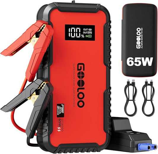GOOLOO GT3000 Jump Starter, 65W Quick Charge, 3000A Battery Jumper Starter Portable, 12V SuperSafe Lithium Battery Booster(8.5L Gas/6.0L Diesel), Jump Box Pack with Jumper Cables