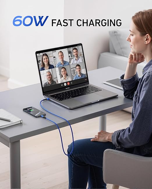 USB C to USB C Cable 60W [2Pack 3FT], USB C Fast Charging Cable for Car Durable Braided iPhone USB Type C Cable USBC to USBC Cord for iPhone 17/16/15/Pro Max/Plus, Samsung Galaxy S23 and More-Blue