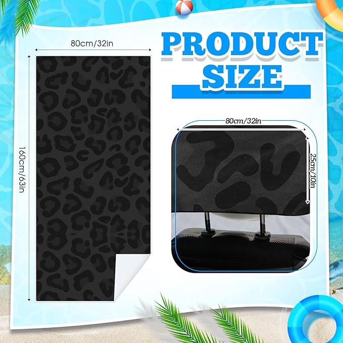 Hahafelt 2 Pack Car Seat Towel Covers with Storage Bag 63 x 32 Inch Athletic Running Towel Seat Sweat Washable Non Slip Cover Gift for Car Outdoor Sport Activities (Black Leopard)