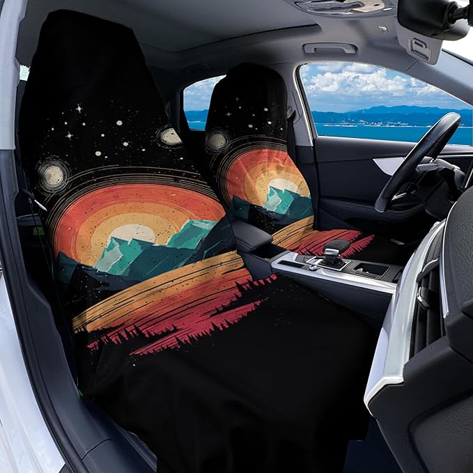 2 Pack Car Towel Seat Covers with Storage Bag, Multifunctional Towel for Gym Outdoor Sport, Picnic, Beach, Pet Dog Travel,Non-Slip Washable Car Seat Protector (Mountain Galaxy)