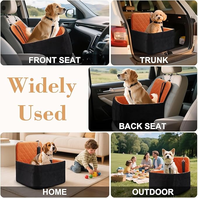 Dog Car Seat for Small/Medium Dogs,Pet Dog Booster Car Seat Puppy 15-35 lbs with Soft 4+2in Detachable Pads Detachable Elevated Cushion and Washable Cover Brown