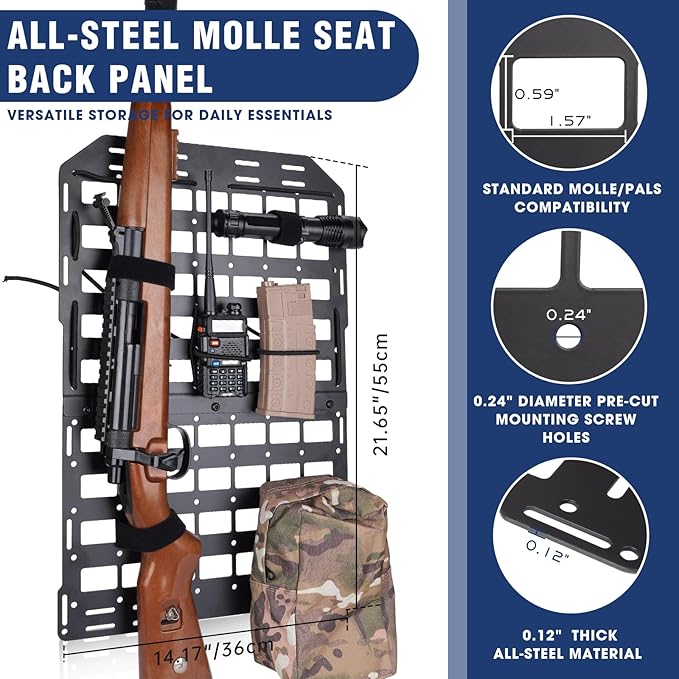 Pridefend 2 Packs Heavy Duty Rigid Tactical Seat Back Gun Rack with Molle Panel Vehicle Gun Holder,All-Steel Tactical Seat Back Organizer for Hunting Rifles/Shotguns