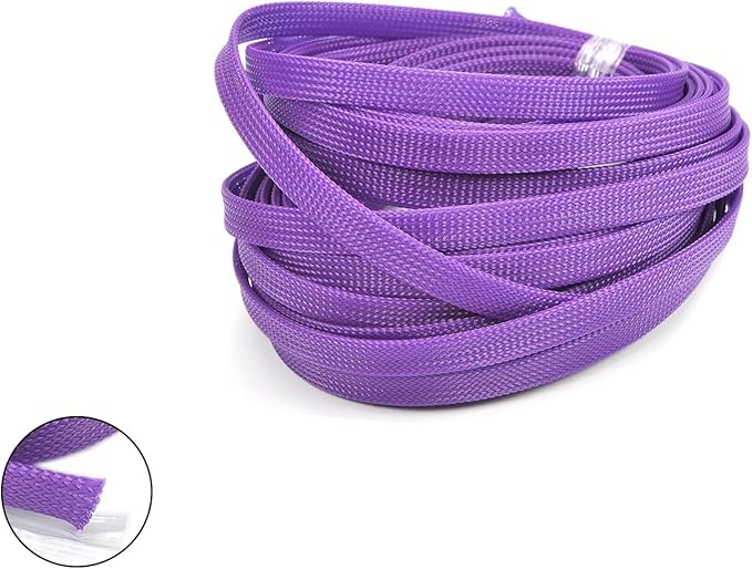 Aicosineg 32.81ft PET Flexible Braided Cable Sleeve 0.4inch Width Wire Loom Sleeving and Organizer Flexible Wire Mesh Sleeve Wrap Protector for TV Audio PC Cords from Pets Chewing Purple
