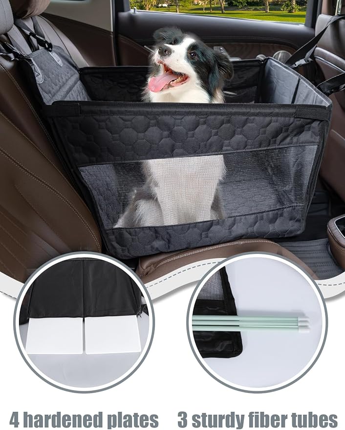Prpeko Dog Car Seat for Large Dogs,Waterproof Fabric with Breathable Mesh&Adjustable Dog Seat Belt for Car,Dog Bed for Back Seat Up to 40 LB-Medium