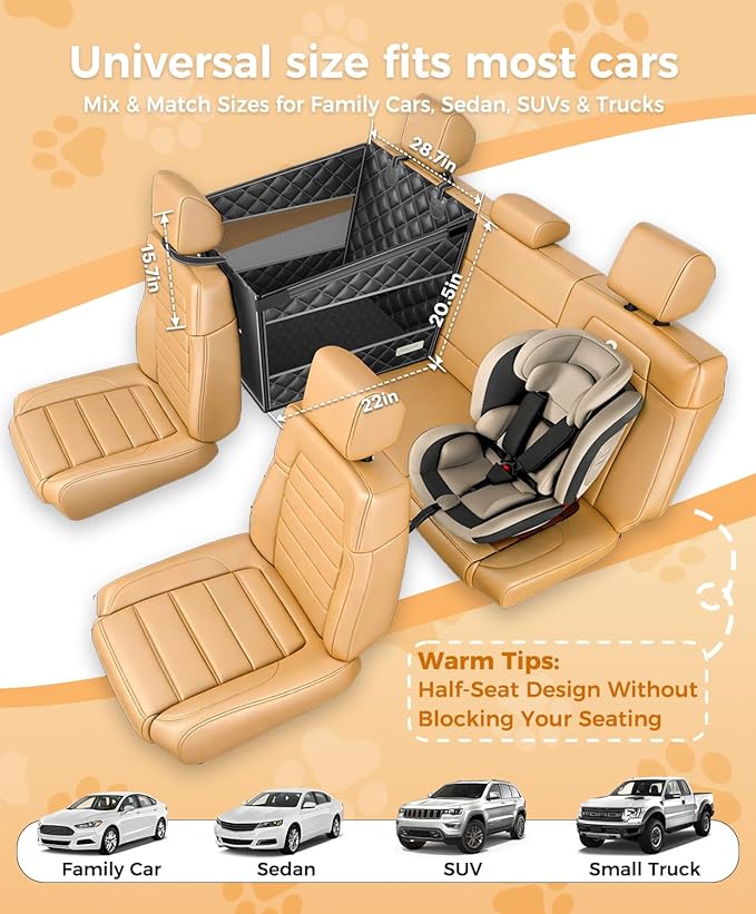 Doglike UNBREAK Dog Car Seat Cover for Back Seat [NO.1 Military-Grade Reinforced Protection], 500LB Ultra-Support Dog Carseat Hard Bottom, Waterproof Pet Carseat Dog Hammock for Cars/SUV/Truck L Size