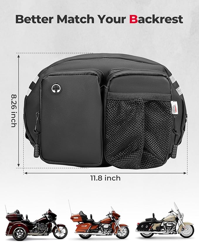 KEMIMOTO Motorcycle Backrest Bag Rider Backrest Organizer Driver Back Rest Organizer Kit Compatible With Touring Softail CVO Road Glide Limited Tri Glide Rider Back Rest Seat Pocket