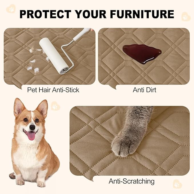 Smiry Reversible Waterproof Couch Covers for Sofa, Washable Dogs Pet Couch Covers for 3 Cushion Sofa Pet Friendly, Water Resistant Furniture Protector Slipcover, Geometric (52"x82", Camel/Beige)