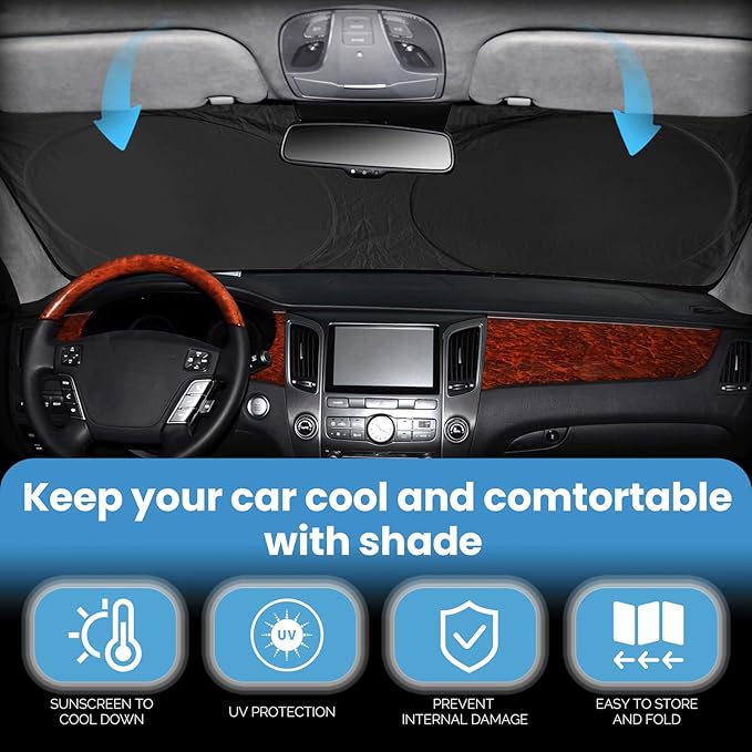 Custom Sunshade for Santa Fe Windshield Sun Shade for 2026 2025-2019 Hyundai Santa Fe, SE, SEL, SEL Plus, Limited, Ultimate Accessories Heat Insulation Cooling Front Window Cover for Windshield