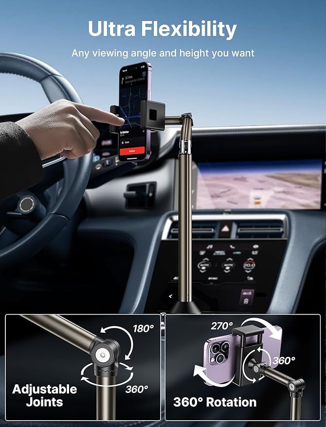 JSAUX Car Cup Holder Cellphone Mount, Metal Long-Arm Ultra Stable Phone Holder for Car Cupholders - Adjustable for iPhone 16 15 Pro Max 13 12 11, Samsung Galaxy S24 S23 Ultra, Google Pixel 9 Pro
