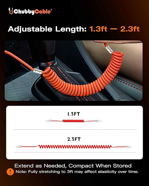 chubbycable Curly Chubby 120W Coiled USB C Cable Retractable Fast Charging Cable for Car Charger Cord Compatible with iPhone 17-15 Series, Blue+Yellow, USB-A to Type-C, 2.29FT-3.6FT