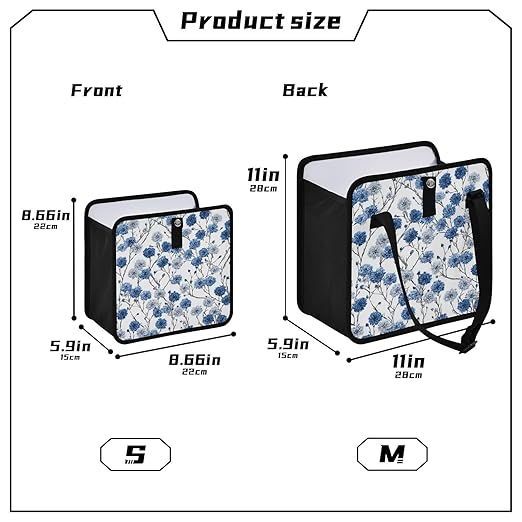 Car Trash Can Organizer Bin with Adjustable Strap for Back Front Seat Console Waterproof Leakproof Collapsible Portable 8.66 Inch Chinese Blue White Cornflower