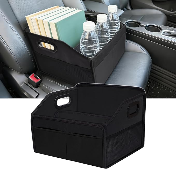 Car Seat Organizer, Automotive Backseat Organizer, Passenger Seat Organizer for kids, Collapsible Trunk Organizer With Handles, Divide & 6 Mesh Pockets, Black