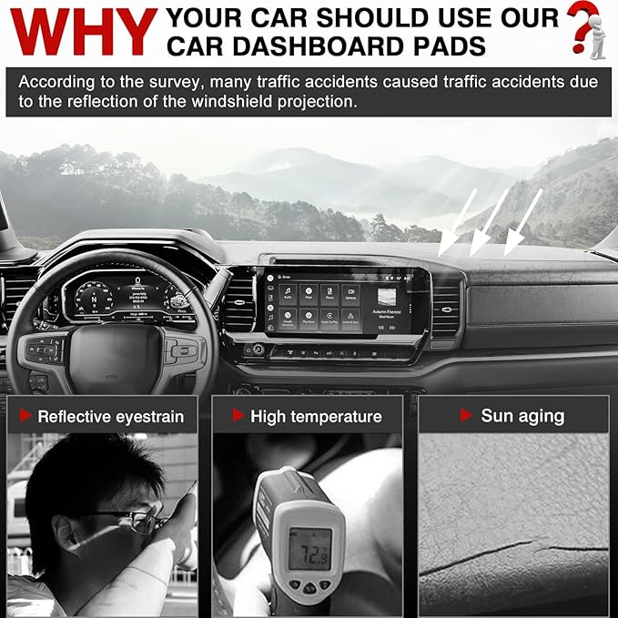 Autorder Dashboard Cover Mat for 2022-2025 2026 Chevy Chevrolet Silverado/GMC Sierra 1500 2500HD 3500HD Accessories Dash Cover Upgrade Velvet Dash Mat Sunshade Glare UV Rays Protector (Without HUD)