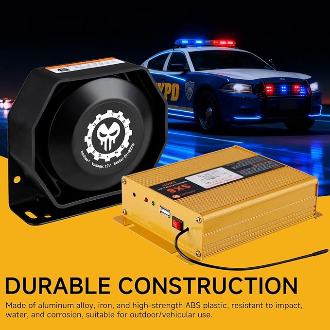 Police Siren Speaker PA System Kit 12V Warning Emergency Siren 200W 125-145dB Remote Control with Handheld Microphone for Ambulance Vehicles Truck Car SUV ATV UTV